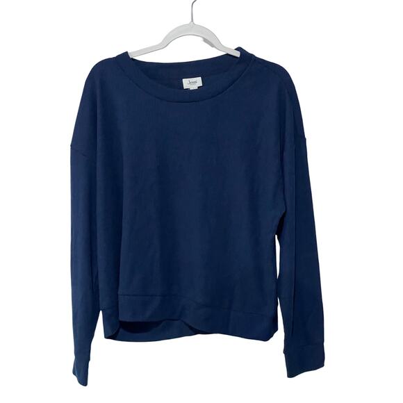JENNI SOLID LONG-SLEEVE WAFFLE KNIT PAJAMA TOP NAVY BLUE WOMENS LARGE - Picture 1 of 10